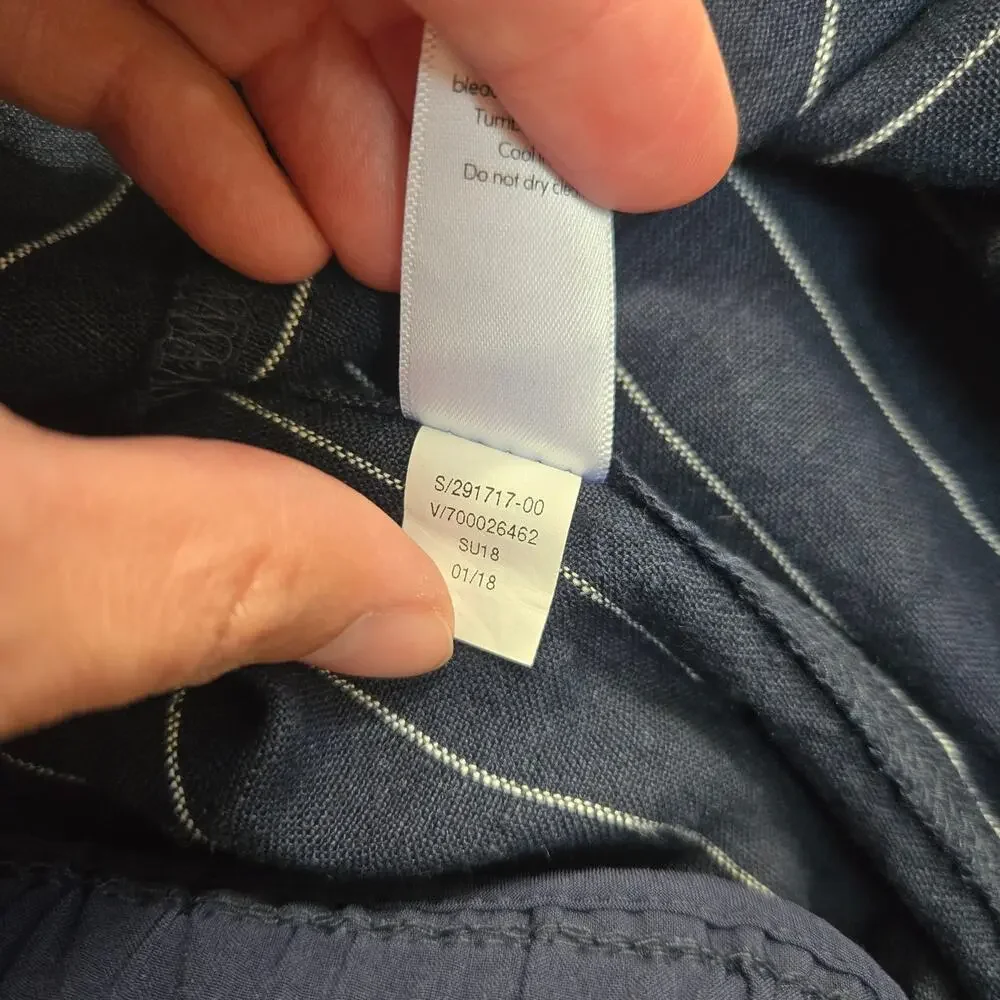 Athleta Stripe Bali Linen Crop Blue Linen Blend Pants Drawstring Size 2